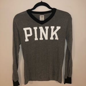 PINK gray long sleeve with gray trim